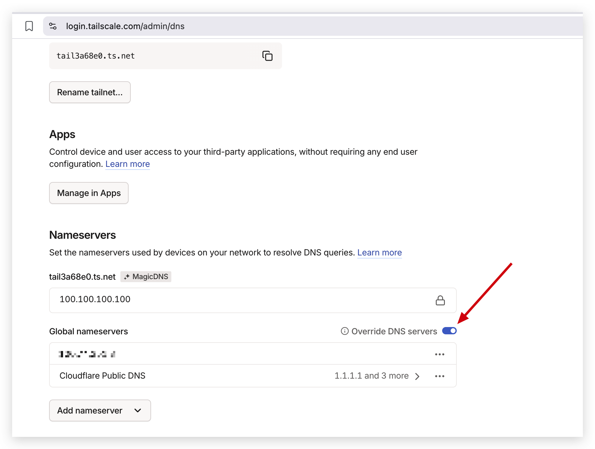 Tailscale DNS setup step 3